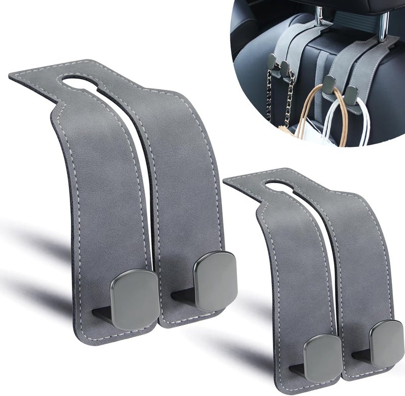 DYREOOE Purse Hook for Car, Thickened Leather Sturdy Metal Car Hooks for Purses and Bags Cute (Gray - 2 Pack) - Image 1